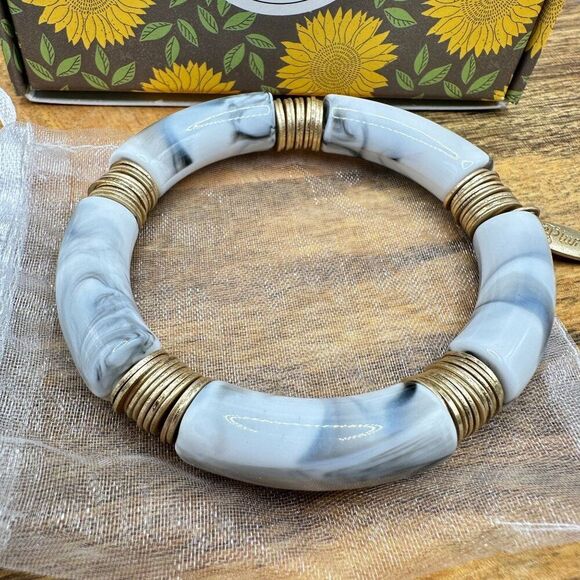 Plunder Bracelet Stretch Bangle Marble & Gold-Tone Sizzling Summer Design - Picture 4 of 5